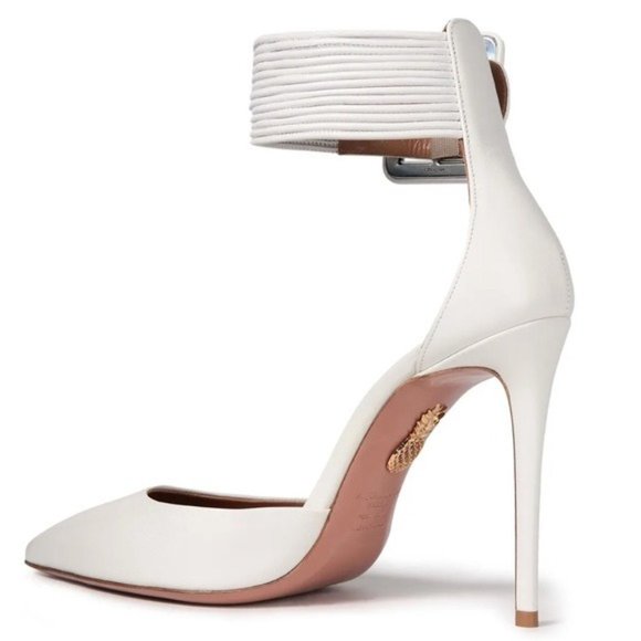 Aquazzura Casablanca 105 White Leather Pointed Toe Pumps - Picture 2 of 15